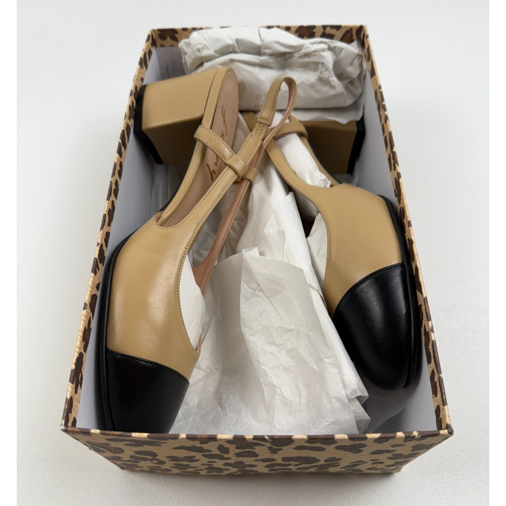 French Sole FS/NY Tuckernuck Slingback Baton Heels Camel Napa/Black Sz 7.5 NWT - Picture 8 of 9